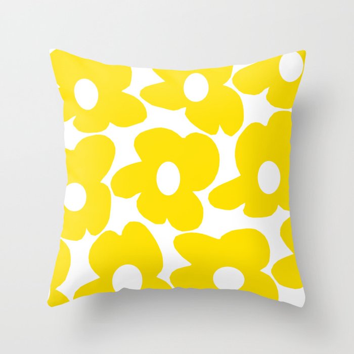 Large Baby Blue Retro Flowers White Background #decor #society6 #buyart Throw  Pillow by Päivi Vikström