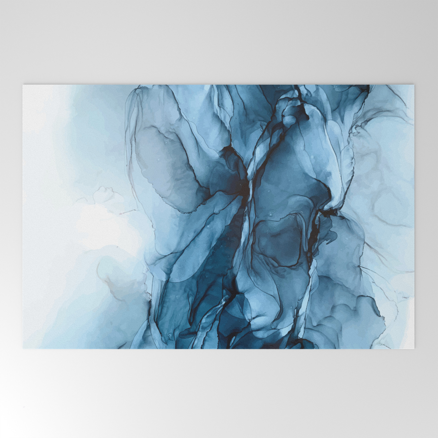 Deep Blue Flowing Water Abstract Painting Welcome Mat By