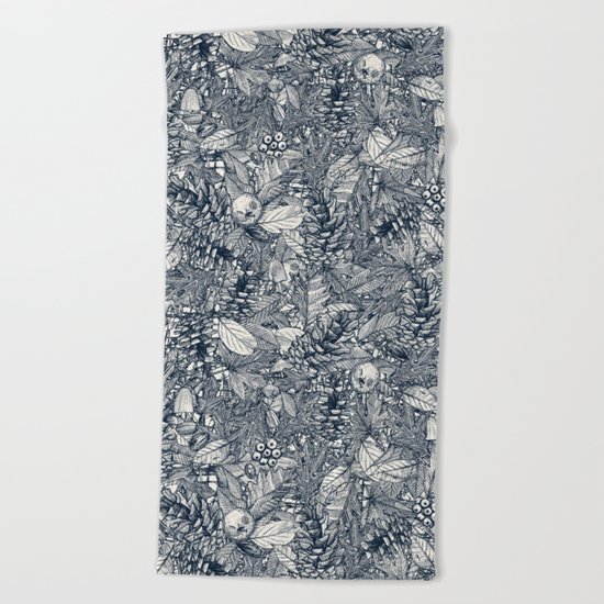 forest floor indigo ivory Beach Towel