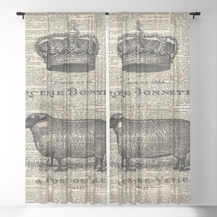 french dictionary print jubilee crown western country farm animal sheep Sheer Curtain