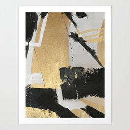 Gold leaf black abstract Art Print