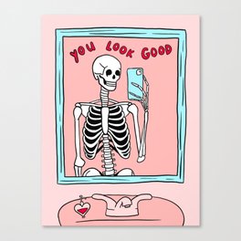 you look good skeleton mirror selfie in pink Canvas Print