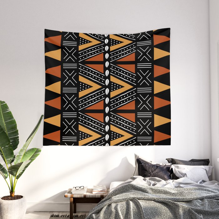 African Mud Cloth Abstract Fabric Art Wall Tapestry by Funky Vibes