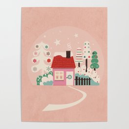Festive Winter Hut in pink Poster