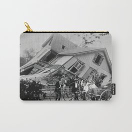 Down goes daisy; San Francisco earthquake house demolished on street vintage black and white photograph - photography - photographs Carry-All Pouch | And, Disasters, Earthquake, Homes, Earthquakes, Houses, Photographs, White, Worst, Funny 