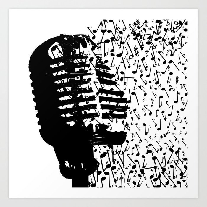 Abstract Mic Breaking Up Into Musical Notes Art Print