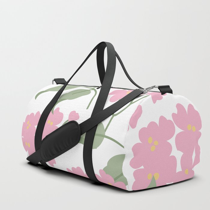 Tea Time Pink Pastel Floral Ornament White Pastel Green Leaves  Duffle Bag