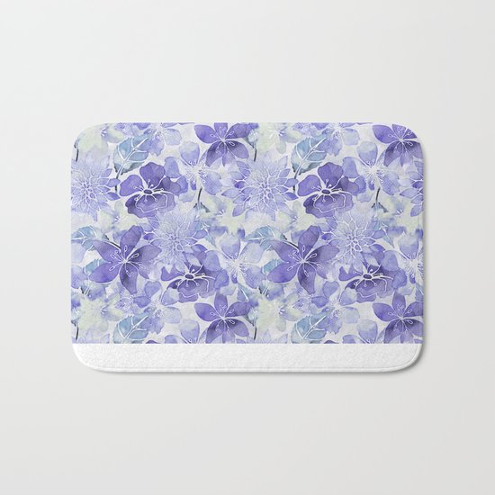 Purple Flower watercolor allover pattern Bath Mat