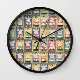 Sumo Wrestlers Japanese Vintage Print Wall Clock