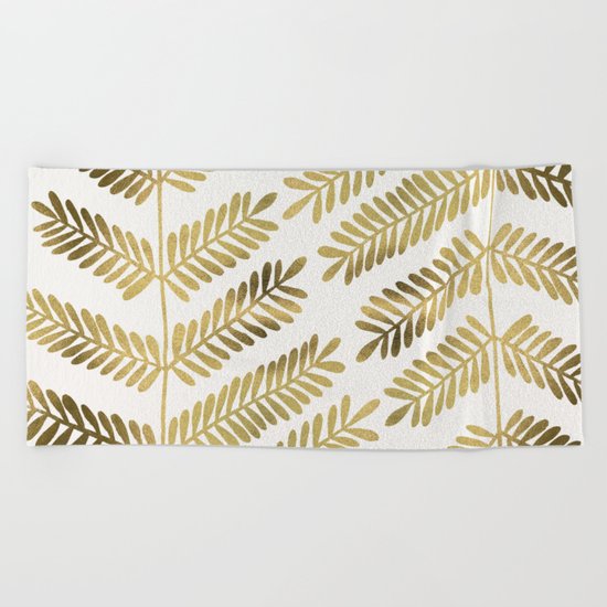 Gold Leaflets Beach Towel