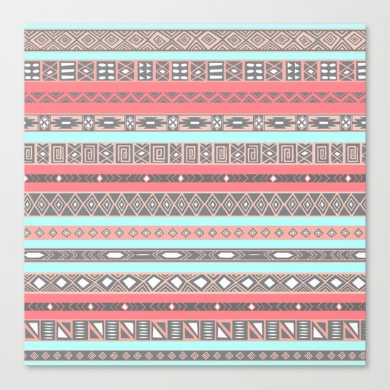 Peach Rose Baby Blue Aztec Tribal Native Pattern Canvas Print