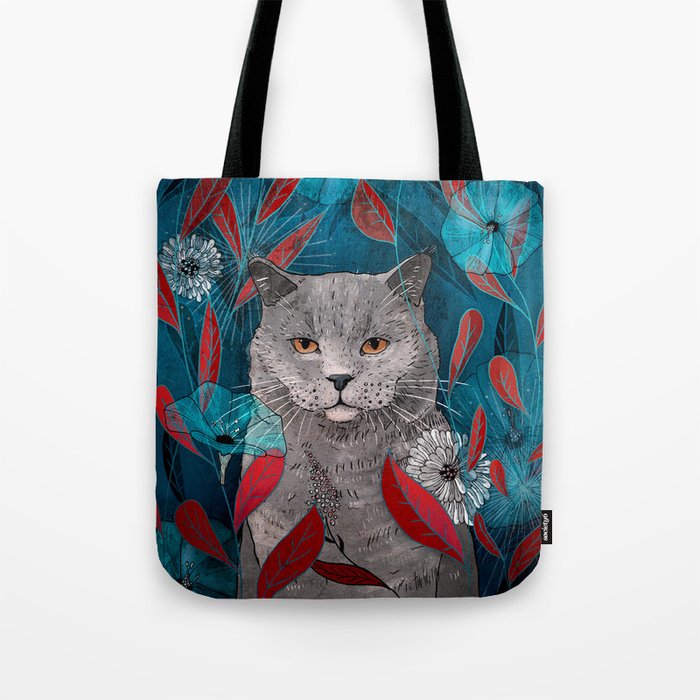 Cat with flowers  Tote Bag