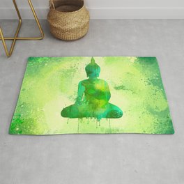 Green Watercolor Buddha Painting Rug | Relaxing, Spots, Yoga, Watercolor, Buddha, Digital, Curated, Spiritual, Buddhism, Meditation 