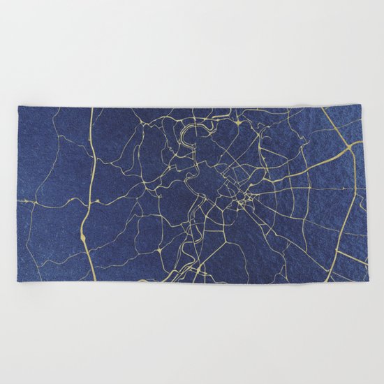 Rome Blue and Gold Street Map Beach Towel