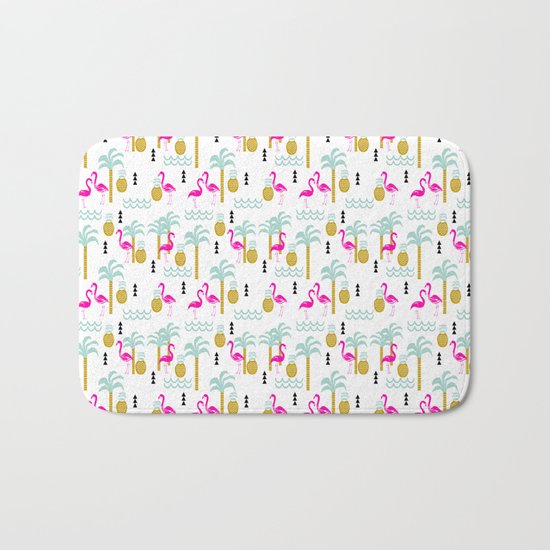 Tropical Summer flamingo bird pineapple nature trendy hipster minimal print children vacation desert Bath Mat
