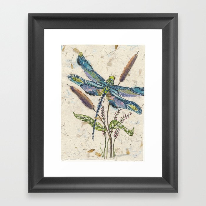 ""Dragonflies and Cattails" Framed Art Print