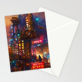 Cyberpunk Cityscape Stationery Card