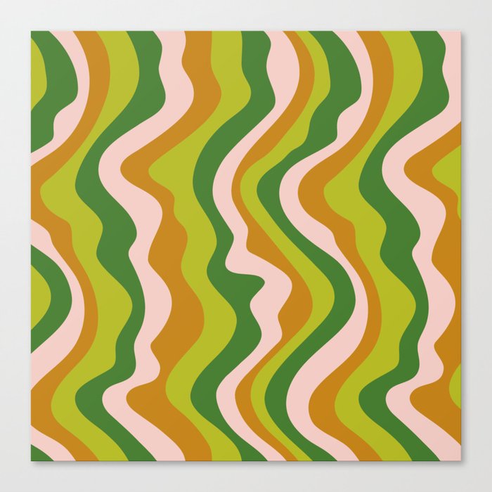 GOOD VIBRATIONS GROOVY MOD RETRO WAVY STRIPES in GREEN PINK COPPER Canvas Print