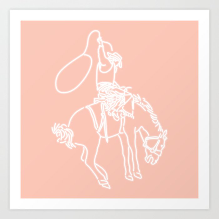 Neon Cowboy Rodeo in White Art Print