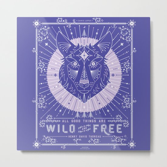 Wild & Free Wolf – Periwinkle Metal Print