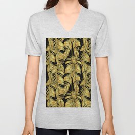 Hand drawn golden feathers pattern V Neck T Shirt