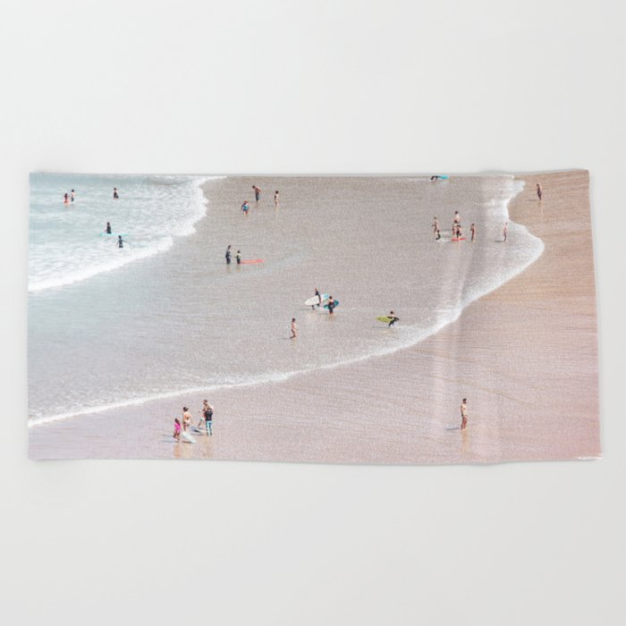 Aerial Pastel Beach - People - Pink Sand - Ocean - Sea Travel photography Beach Towel