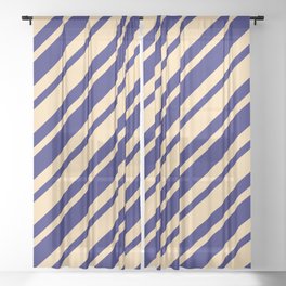 [ Thumbnail: Midnight Blue and Tan Colored Lines/Stripes Pattern Sheer Curtain ]