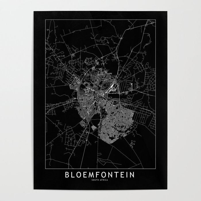 Bloemfontein Black Map Poster