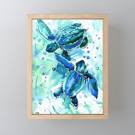 Turquoise Blue Sea Turtles in Ocean Framed Mini Art Print
