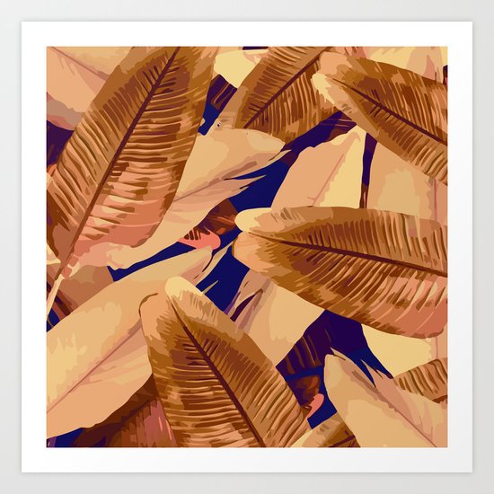 Banana Leaves Orange and Purple Art Print
