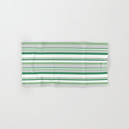 [ Thumbnail: Dark Sea Green, Light Grey, Sea Green & White Colored Lines Pattern Hand & Bath Towel ]