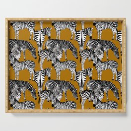 Zebra animals pattern,mustard background  Serving Tray
