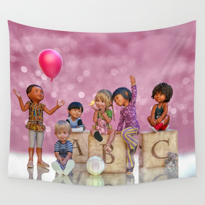 School Kids With Balloon Wall Tapestry