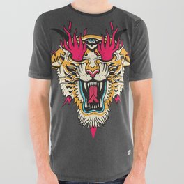 Tiger 3 Eyes Flames All Over Graphic Tee
