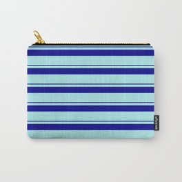 [ Thumbnail: Turquoise & Dark Blue Colored Stripes/Lines Pattern Carry-All Pouch ]