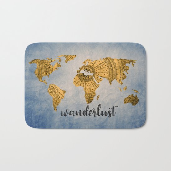Wanderlust World Map Bath Mat