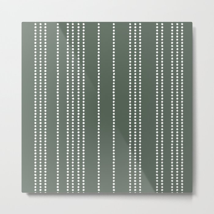 Ethnic Spotted Stripes in Green Metal Print
