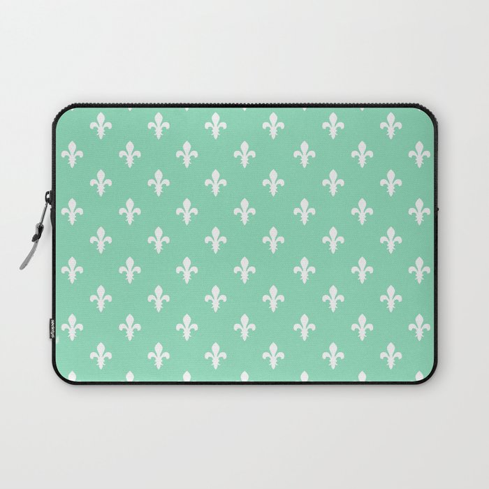 Fleur-de-Lis (White & Mint Pattern) Laptop Sleeve