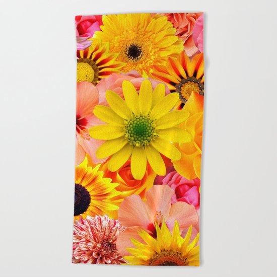 ORANGE FLOWERS Beach Towel