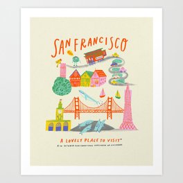 San Francisco Art Print | Trolley, Pink, Pattern, Drawing, Bushman, Blue, Carlthefog, Artprint, Telegraphhill, Lombardstreet 