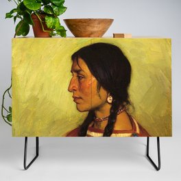 Portrait painting of a Blackfoot Native American Indian Woman by Joseph Henry Sharp Credenza