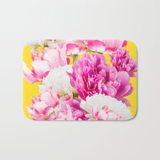 Beauties of nature - large pink flowers on a yellow background Bath Mat