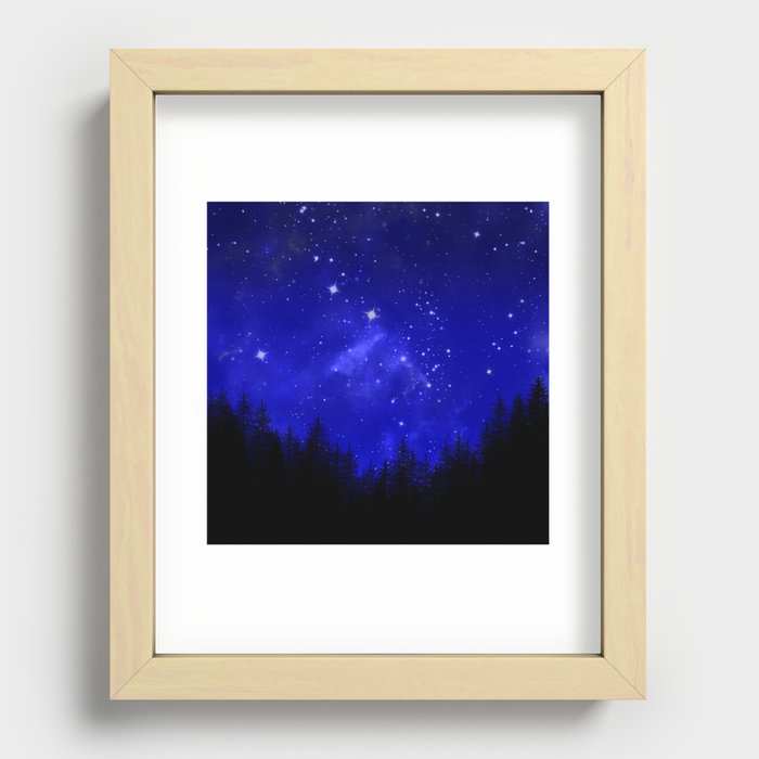 Blue Galaxy Forest Night Sky Recessed Framed Print