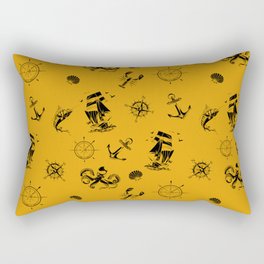 Mustard And Black Silhouettes Of Vintage Nautical Pattern Rectangular Pillow
