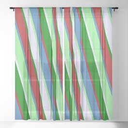 [ Thumbnail: Blue, Light Green, Lavender, Green, and Red Colored Lines/Stripes Pattern Sheer Curtain ]