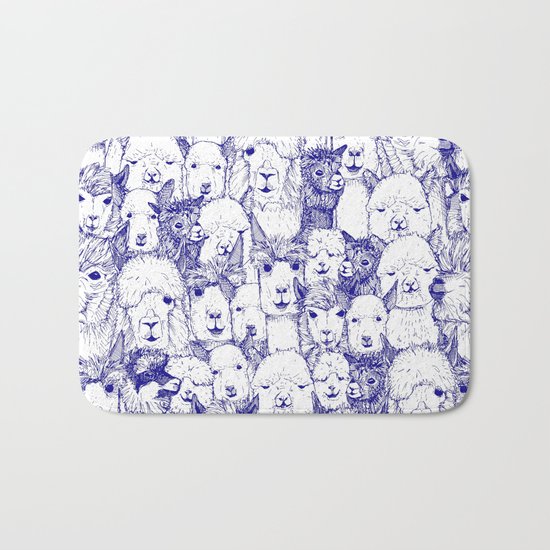 just alpacas blue white Bath Mat