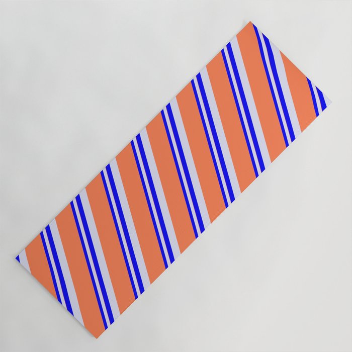 Blue, Lavender & Coral Colored Lines/Stripes Pattern Yoga Mat