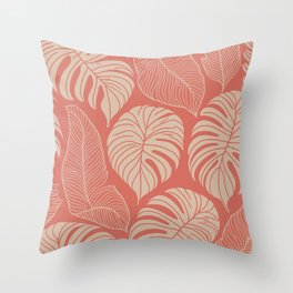 Tropical Leaves on Boho beachy coral Throw Pillow