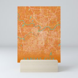 Kansas City, MO, USA, Gold, Blue, City, Map Mini Art Print | Grey, Map, Mo, Graphicdesign, River, Usa, Black, Land, 3D, Road 