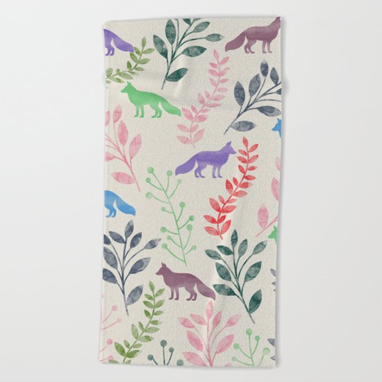 Watercolor Floral & Fox III Beach Towel